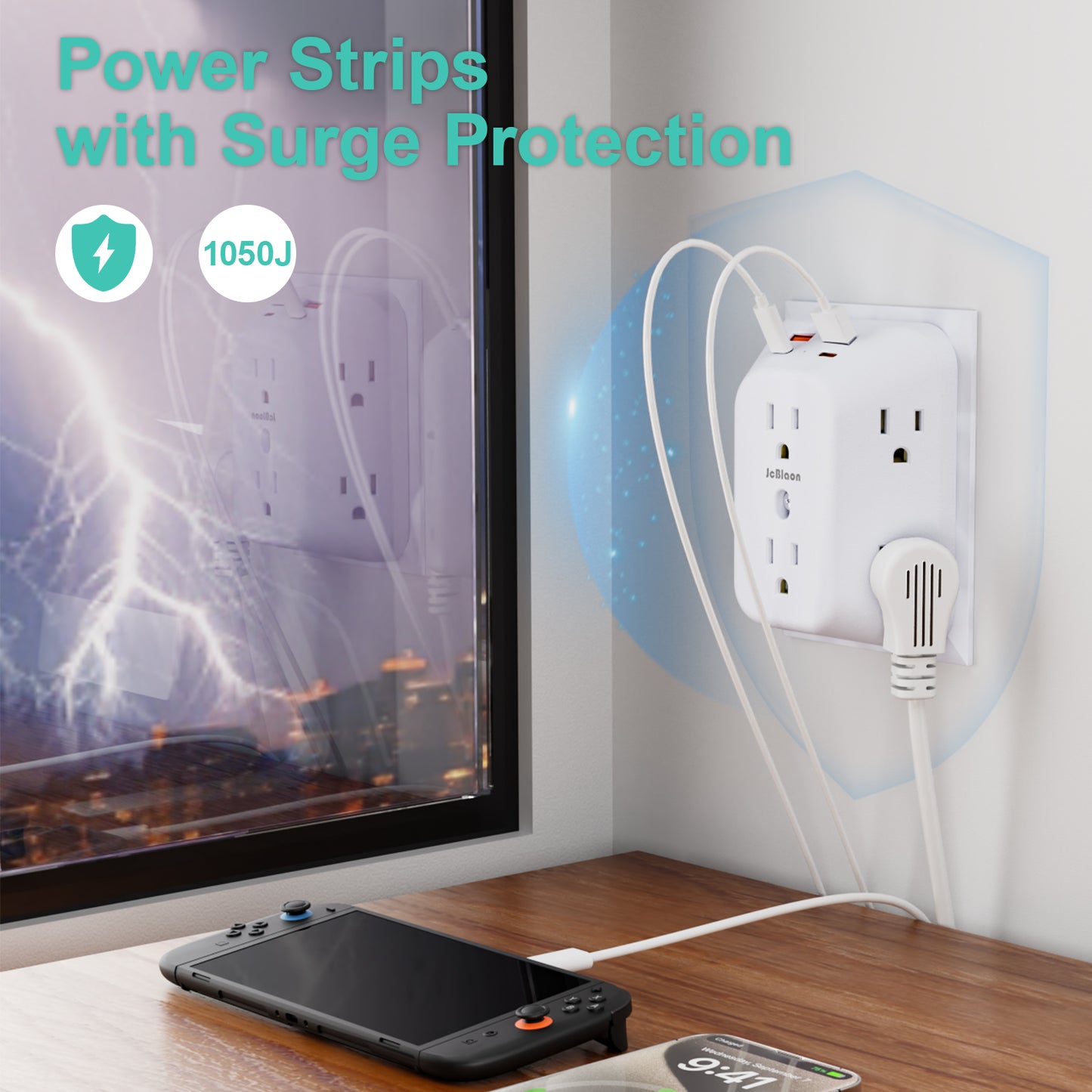 USB Wall Charger Surge Protector: 6 Outlets, 4 USB Ports