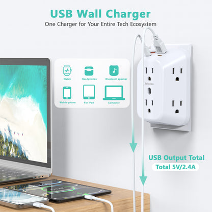 USB Wall Charger Surge Protector: 6 Outlets, 4 USB Ports