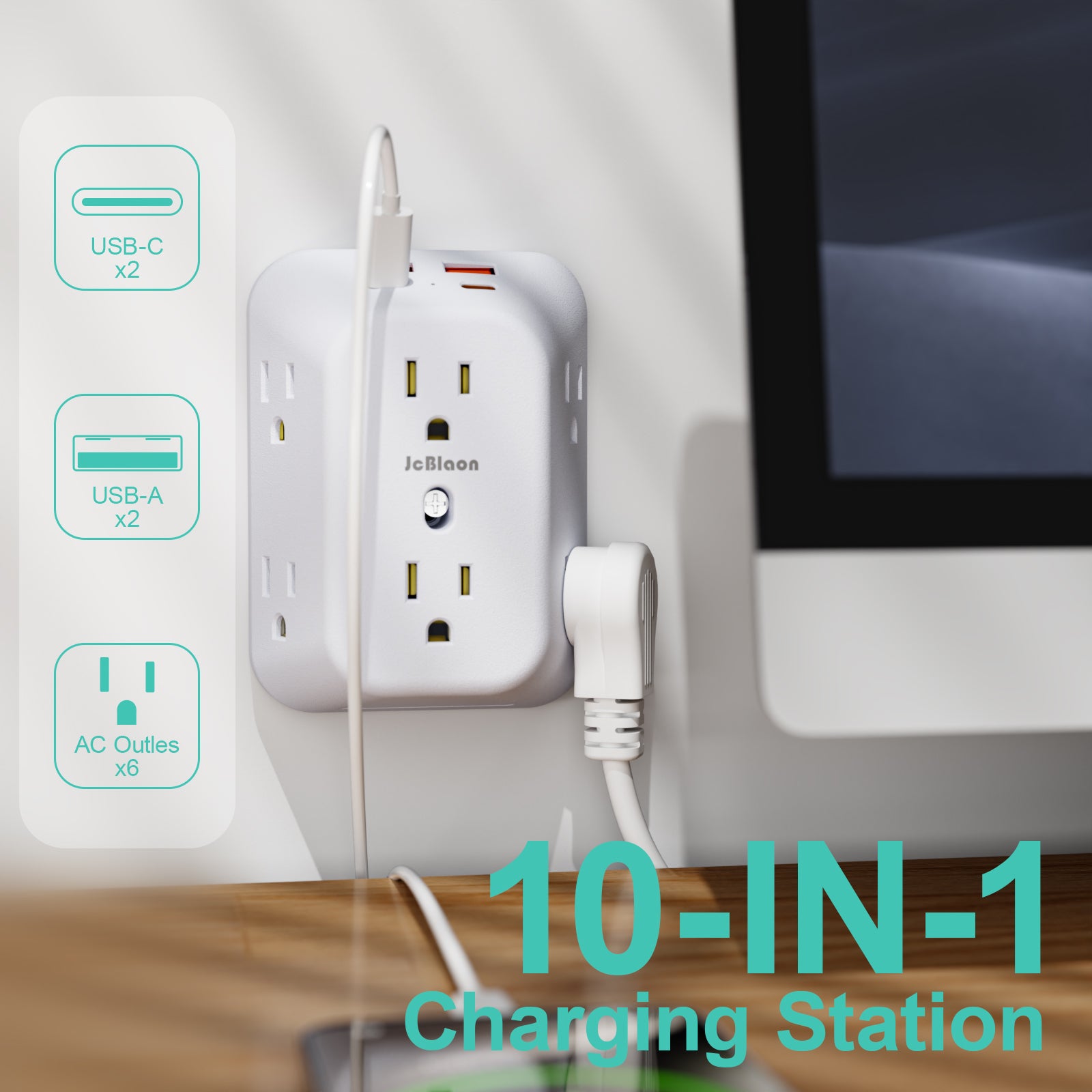 USB Wall Charger Surge Protector: 6 Outlets, 4 USB Ports