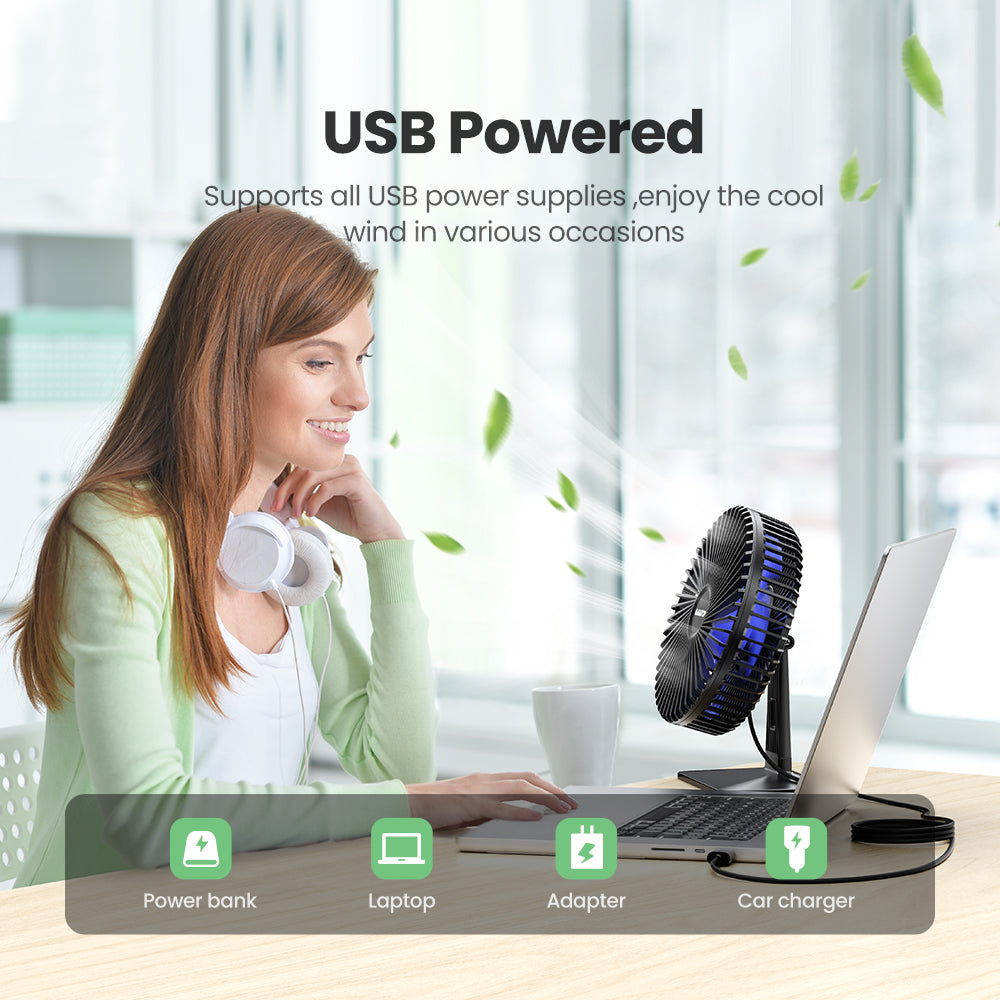Ultra Quiet Desk Fan: 4-Speed USB, 90° Adjustable