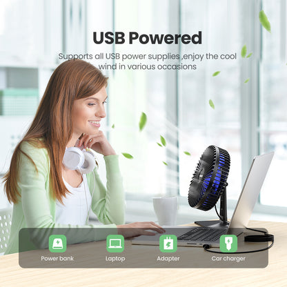 Ultra Quiet Desk Fan: 4-Speed USB, 90° Adjustable