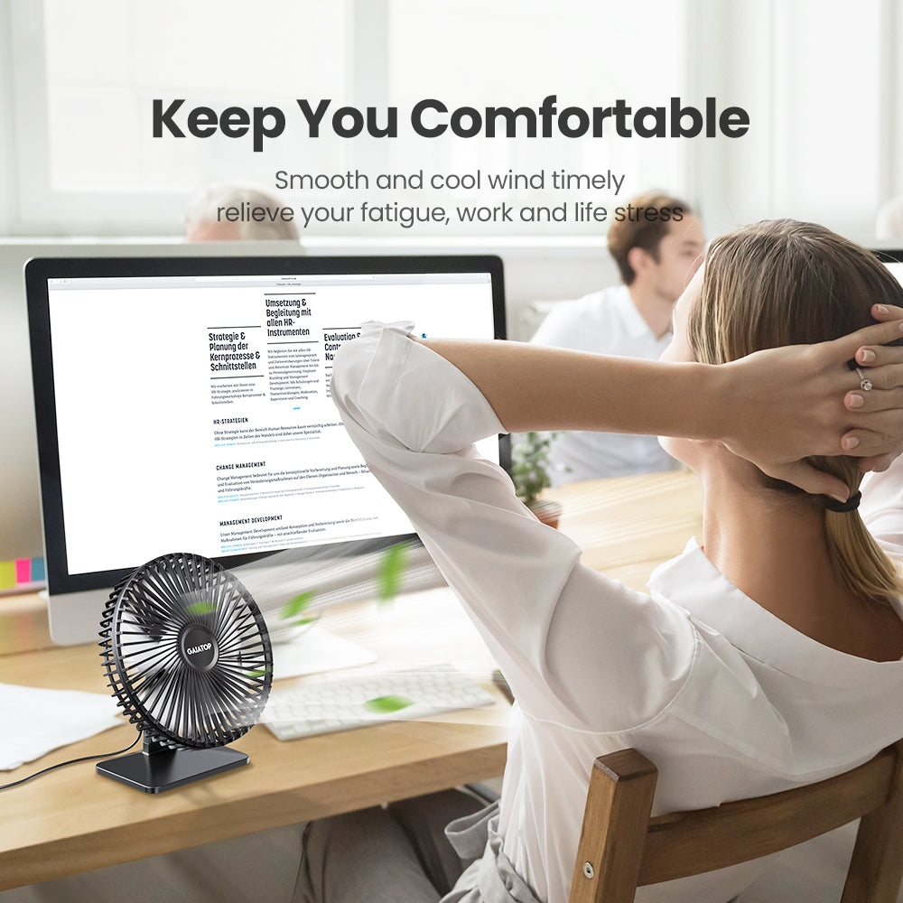 Ultra Quiet Desk Fan: 4-Speed USB, 90° Adjustable
