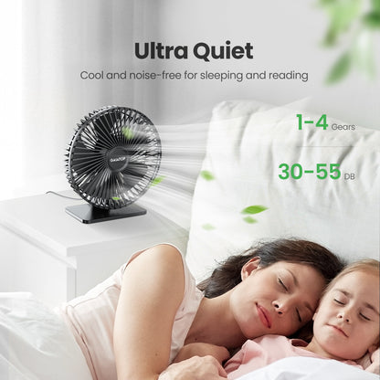 Ultra Quiet Desk Fan: 4-Speed USB, 90° Adjustable