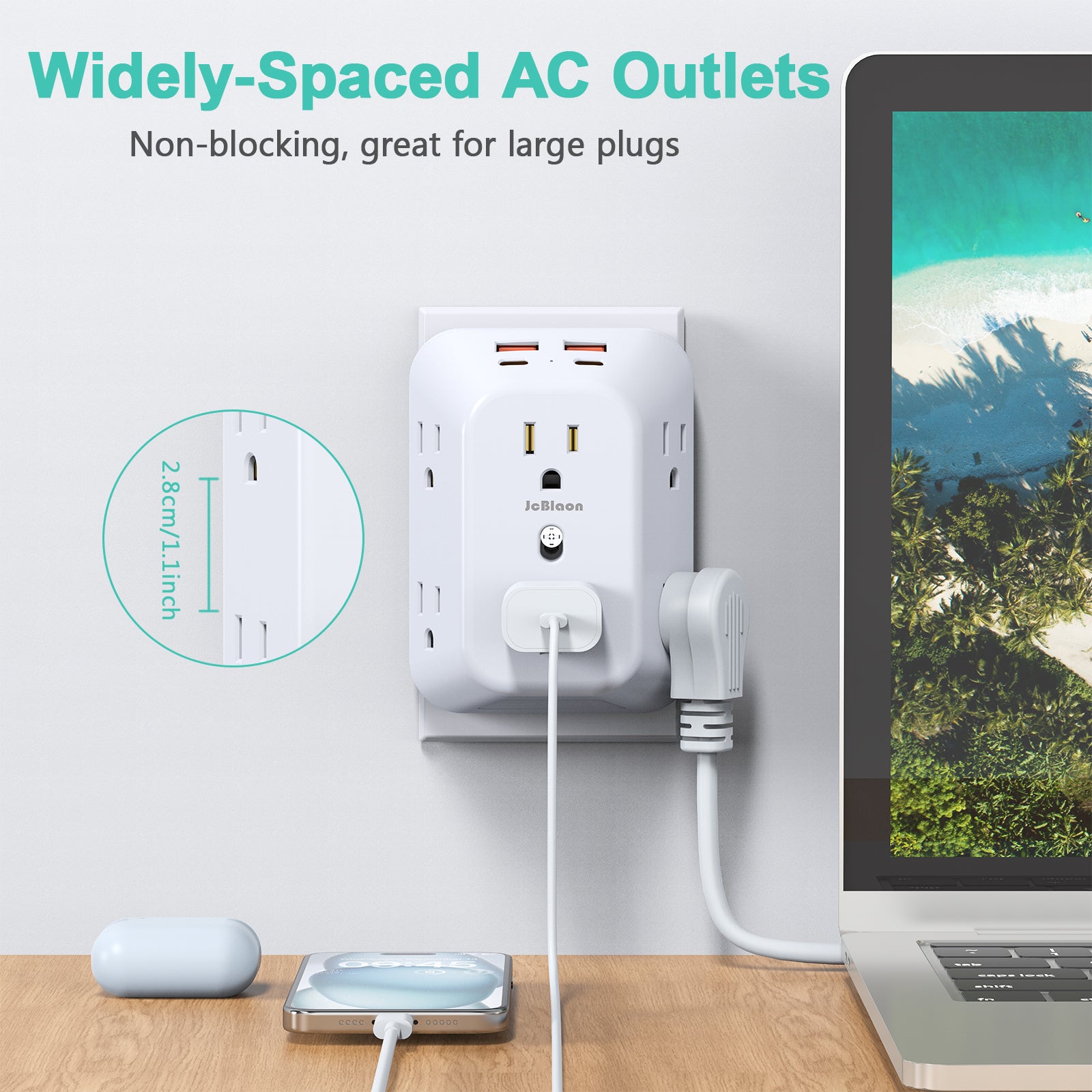 USB Wall Charger Surge Protector: 6 Outlets, 4 USB Ports