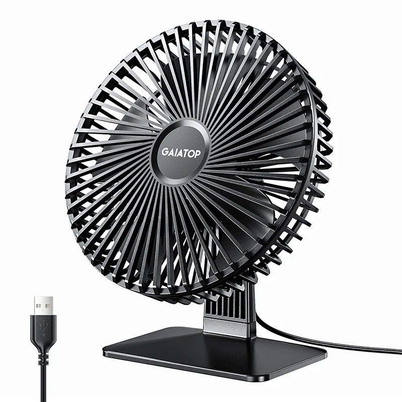 Ultra Quiet Desk Fan: 4-Speed USB, 90° Adjustable